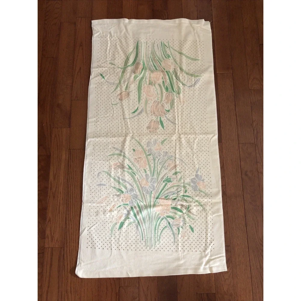 VTG Fieldcrest Floral 3 Piece Towel Set Ivory Peach Tulips Cotton Blend USA NOS